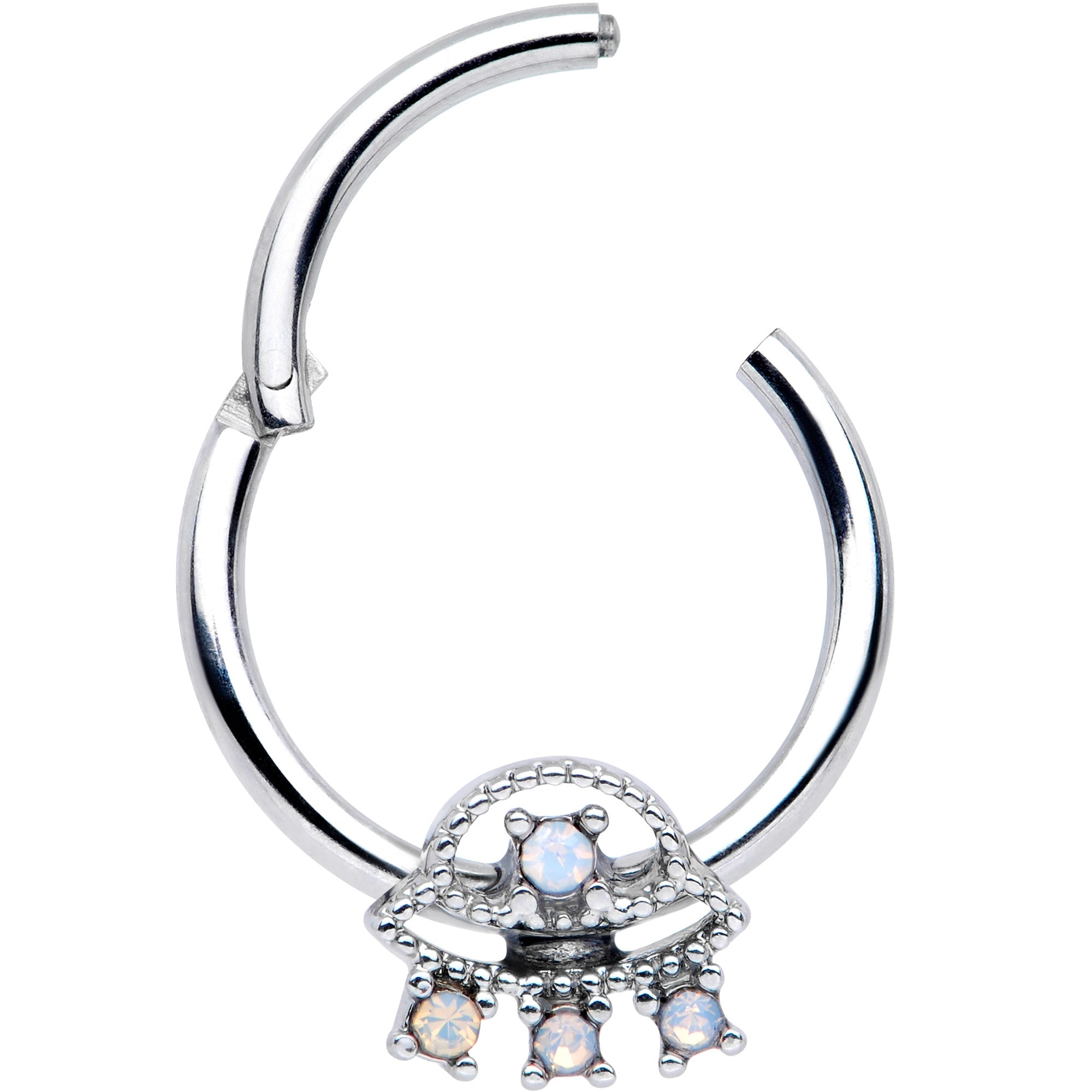 16G 3/8 White Faux Opal UFO Septum Ring