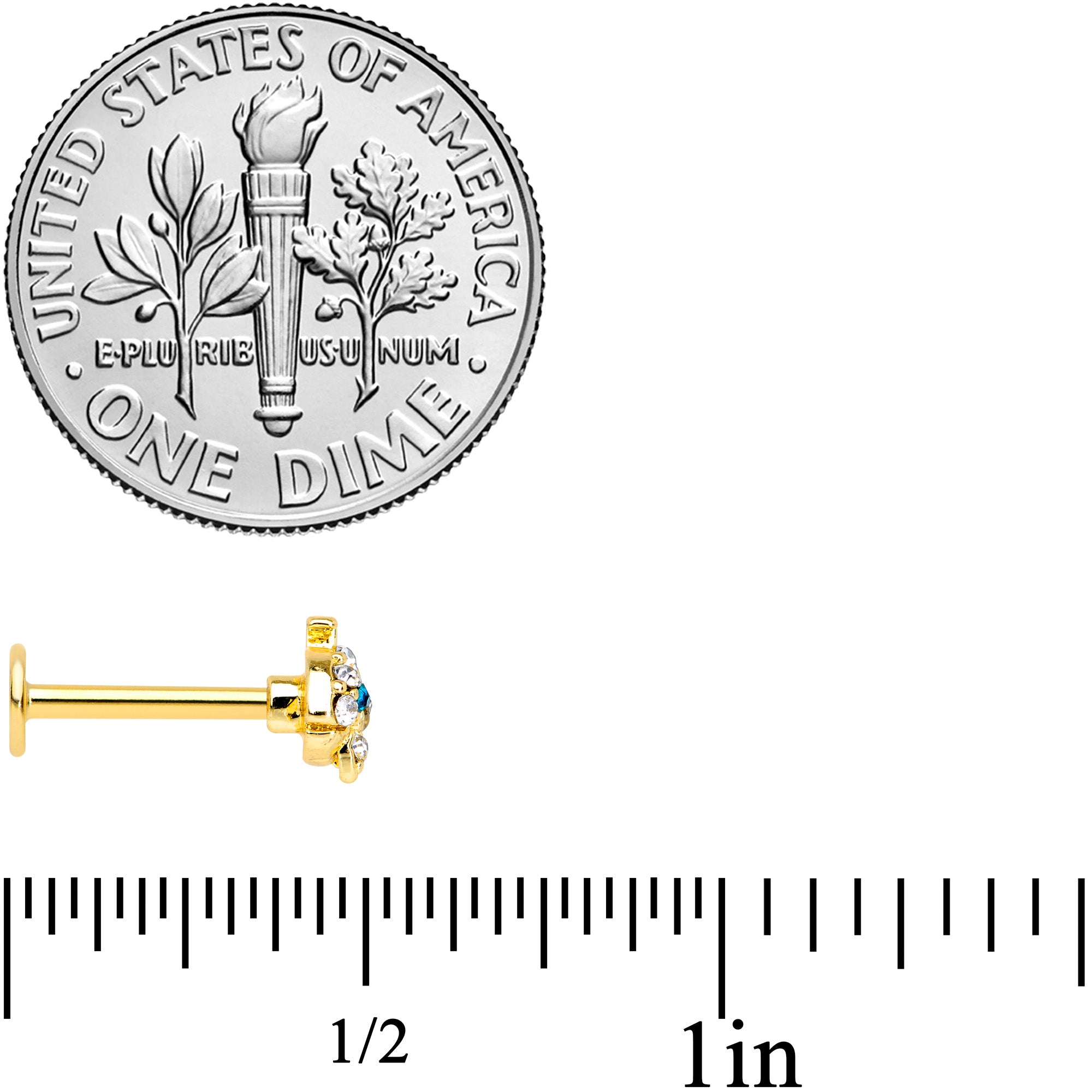 16G 5/16 Clear Aqua Gem Gold Tone Whale Labret Monroe Tragus