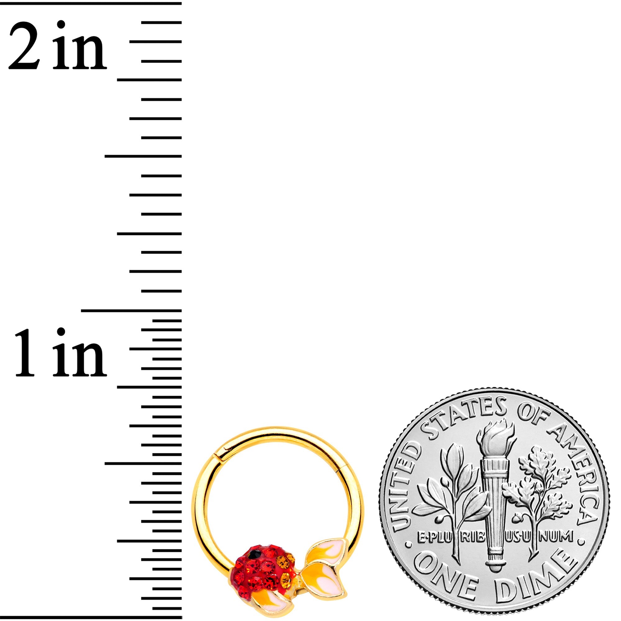 16G 3/8 Red Gem Gold Tone Blowfish Hinged Segment Ring