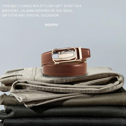 Mens Cowhide Double-Layer Cowhide Stylish Business Casual All-Match Belt For Trousers