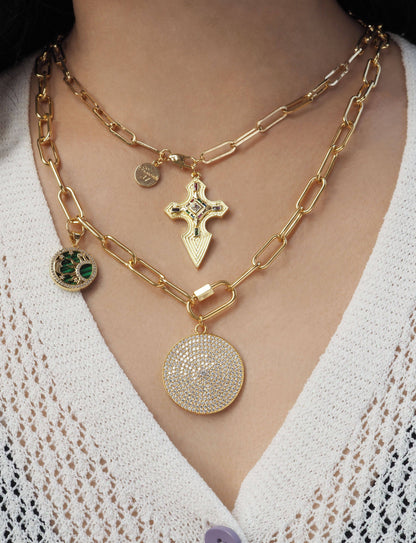 Paperclip chain necklace with star, heart, round disc pendant, sku#CL13