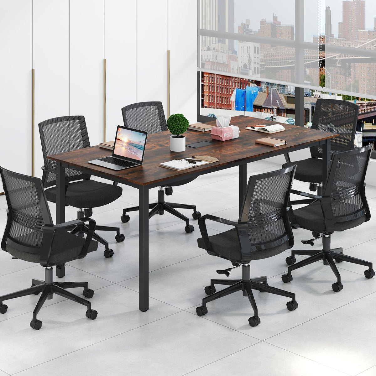6 Feet Conference Room Table Large Meeting Table Rectangle Seats 8-10 People-Rustic Brown