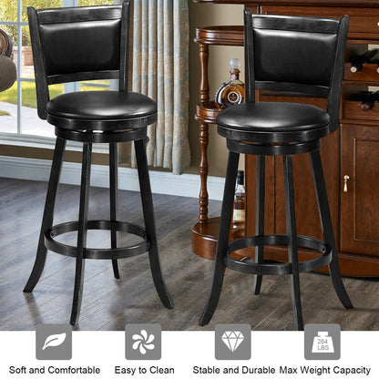 Set of 2 29 Inch Swivel Bar Height Stool Wood Dining Chair Barstool