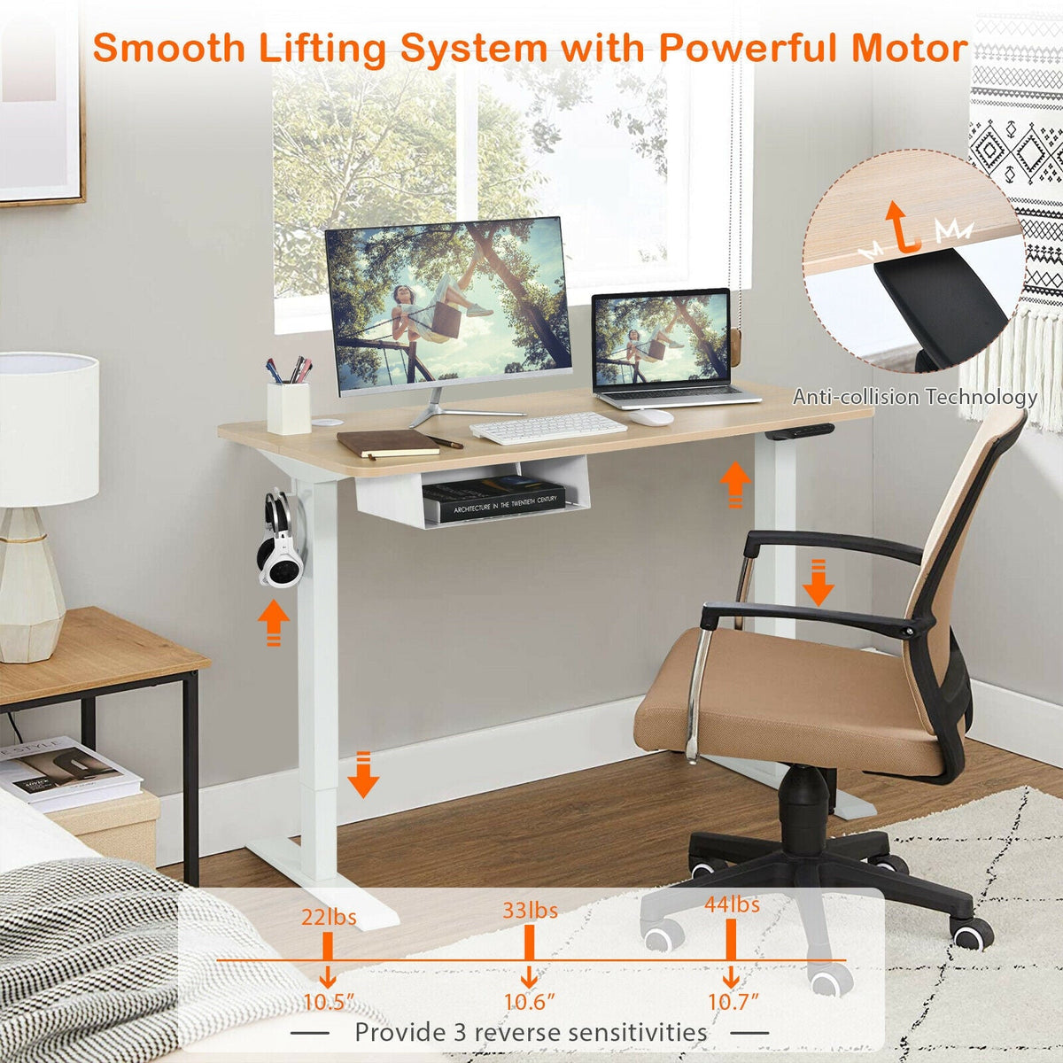 48-Inch Electric Standing Adjustable Desk with Control Panel and USB Port-Natural