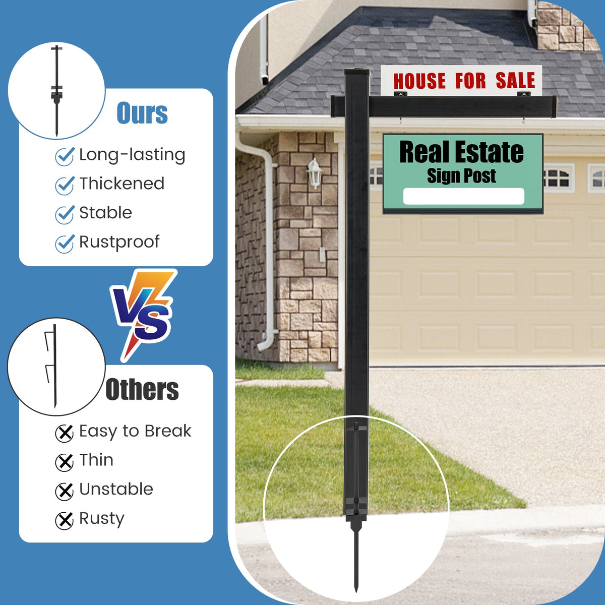 6 Feet Vinyl UPVC Real Estate Sign Post Realtor Yard Sign Post