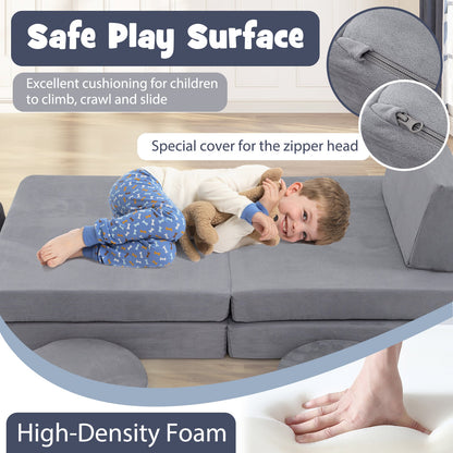 6 Pieces Modular Kids Play Couch Set with Washable Covers for Living Room Playroom-Gray