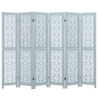 4/6 Panel Wooden Room Divider with Carved Cutout Pattern and Solid Wood Frame