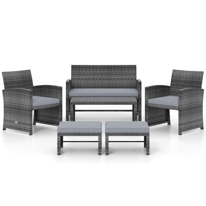 6 Pieces Patio Furniture Set Outdoor Sectional Conversation PE Rattan Sofa Set