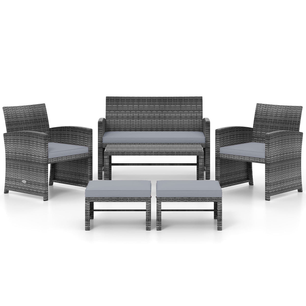 6 Pieces Patio Furniture Set Outdoor Sectional Conversation PE Rattan Sofa Set