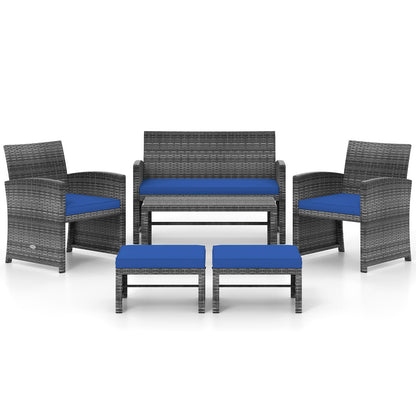 6 Pieces Patio Furniture Set Outdoor Sectional Conversation PE Rattan Sofa Set