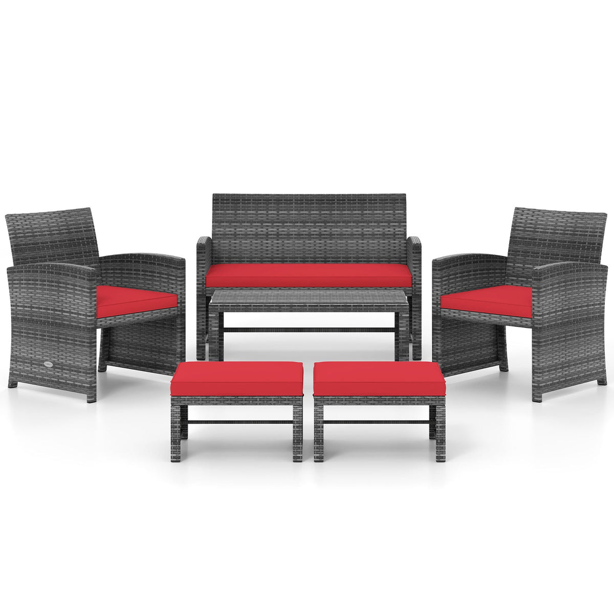 6 Pieces Patio Furniture Set Outdoor Sectional Conversation PE Rattan Sofa Set