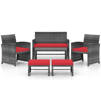 6 Pieces Patio Furniture Set Outdoor Sectional Conversation PE Rattan Sofa Set