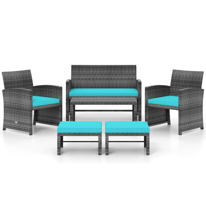 6 Pieces Patio Furniture Set Outdoor Sectional Conversation PE Rattan Sofa Set