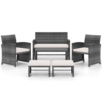6 Pieces Patio Furniture Set Outdoor Sectional Conversation PE Rattan Sofa Set