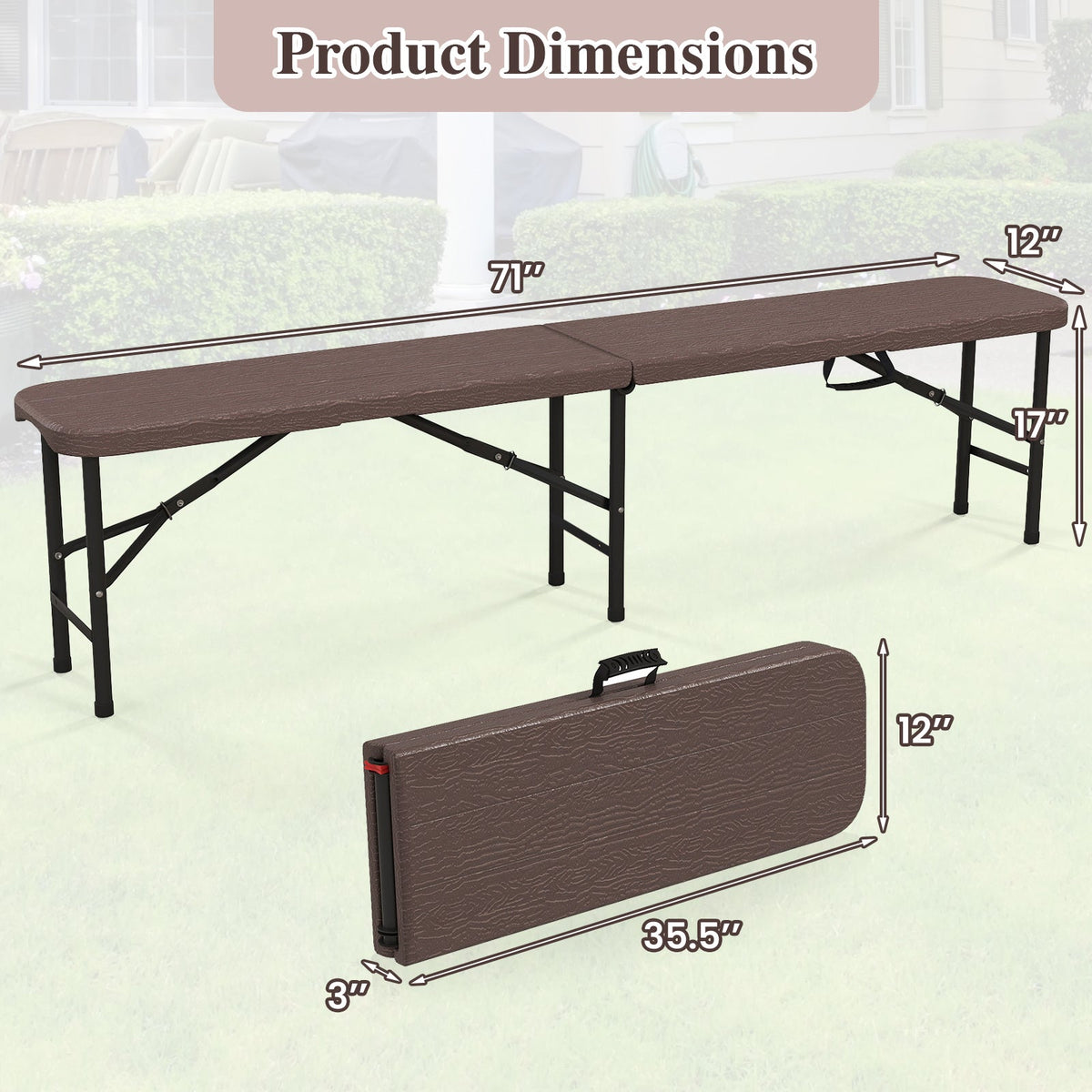 6 Feet Folding HDPE Bench with 1320 LBS Capacity and Handle Lock