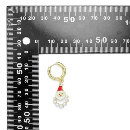 Gold Silver Pearl Santa Claus Christmas  Earrings, Sku#A264