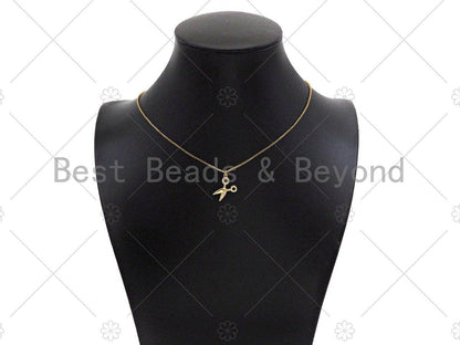 CZ Micro Pave Scissors Shape Pendant,18K Dainty Gold Charm,