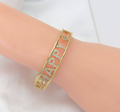 CZ Pave Star Happy Cuff Bangle Bracelet, sku#JL120