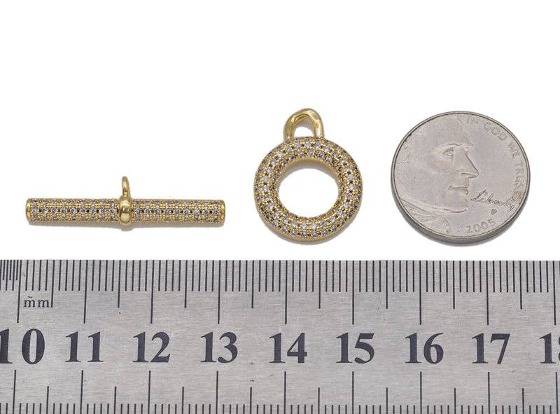 Gold CZ Round Bar Clasp, Sku#LD333