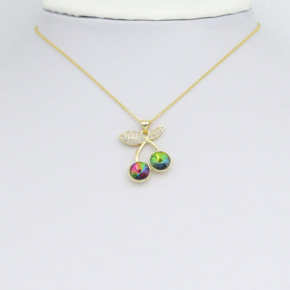 Colorful CZ Cherry Charm Pendant, Sku#LK1084