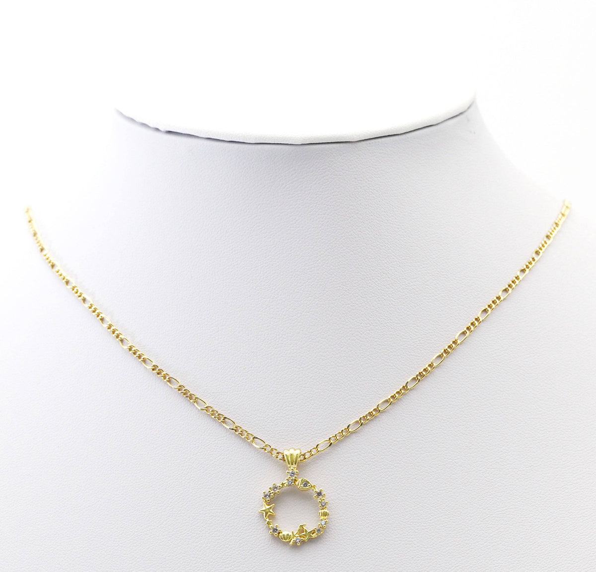 CZ Gold Star Shell Heart Circle Charm, Sku#LK767