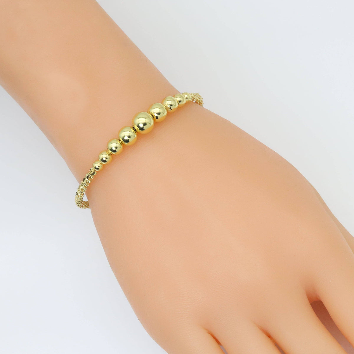 Gold Graduated Ball Beads Cuff Bracelet, Sku#A283