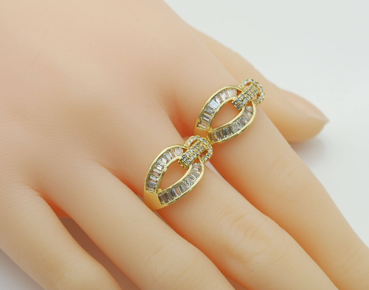 CZ Pave Gold Oval Horseshoe Buckle Link Ring, Sku#LD344