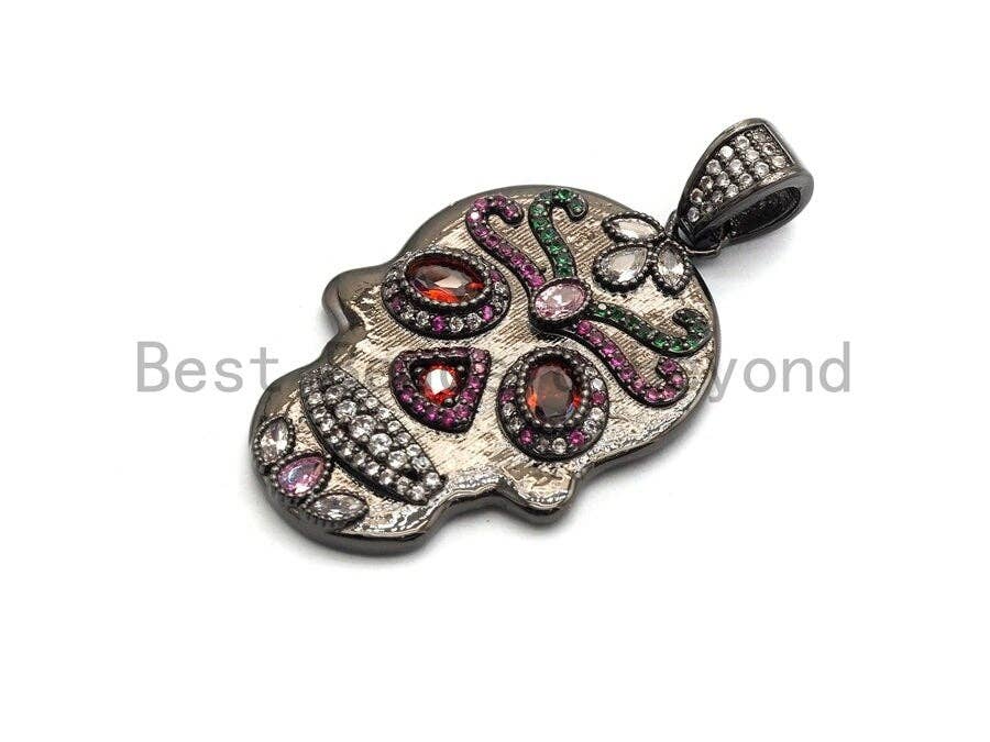 Colorful CZ Micro Pave Skull Pendant, Red Eye,Skull Pave Pen