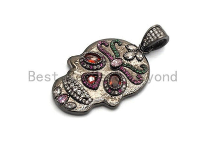 Colorful CZ Micro Pave Skull Pendant, Red Eye,Skull Pave Pen