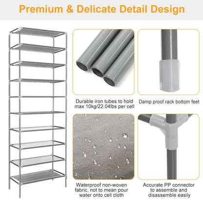 10-Tier Shoe Organizer Rack for Entryways & Closets