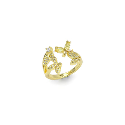 Gold CLear CZ Four Butterfly Adjustable Ring, Sku#LD435