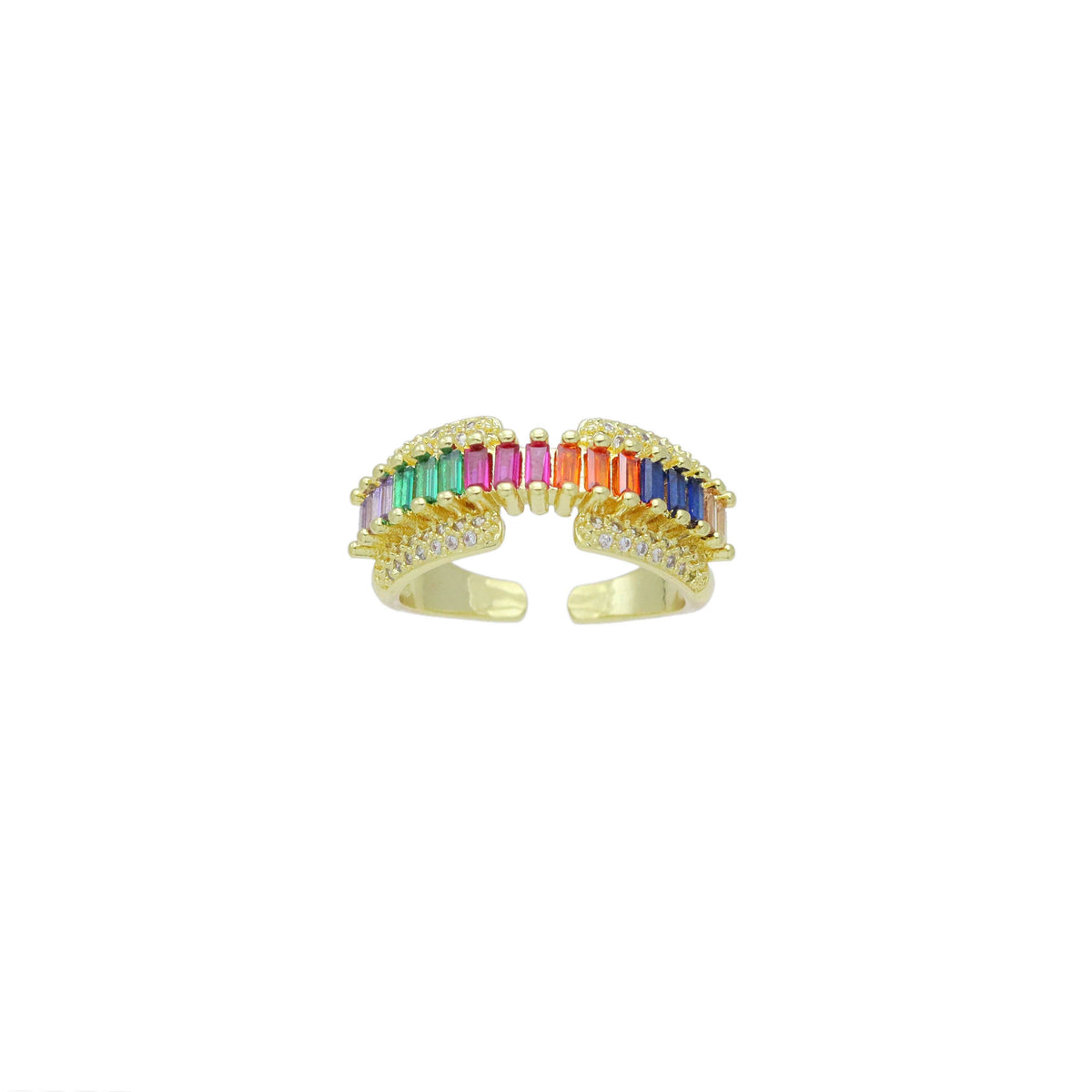 Colorful Baguette CZ Adjustable Ring, Sku#LD607