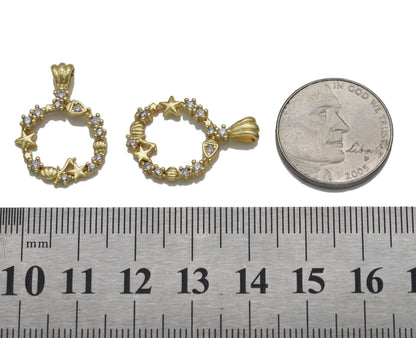 CZ Gold Star Shell Heart Circle Charm, Sku#LK767