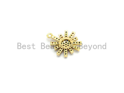 Multi-Color CZ Micro Pave Radial Flower Star Pendant, Flower Shaped Pave Pendant, Gold plated, 14x17mm, Sku#B106