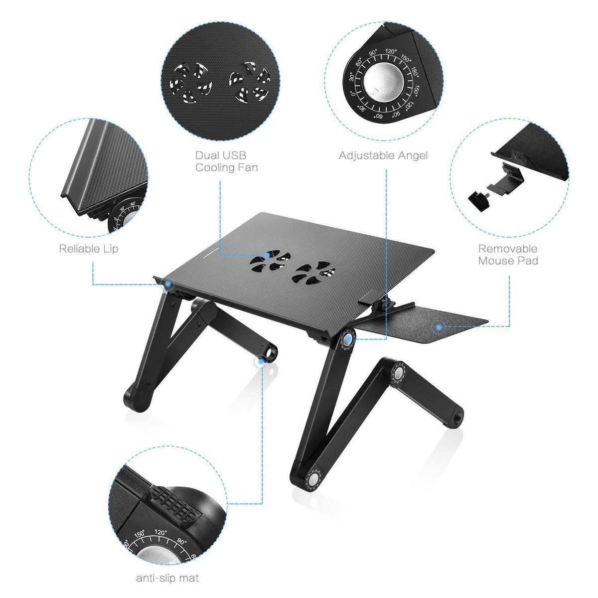 Folding Notebook Computer Desk with Dual Fans for Stability