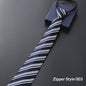 Mens Business Formal Zipper Tie With Blue Stripes