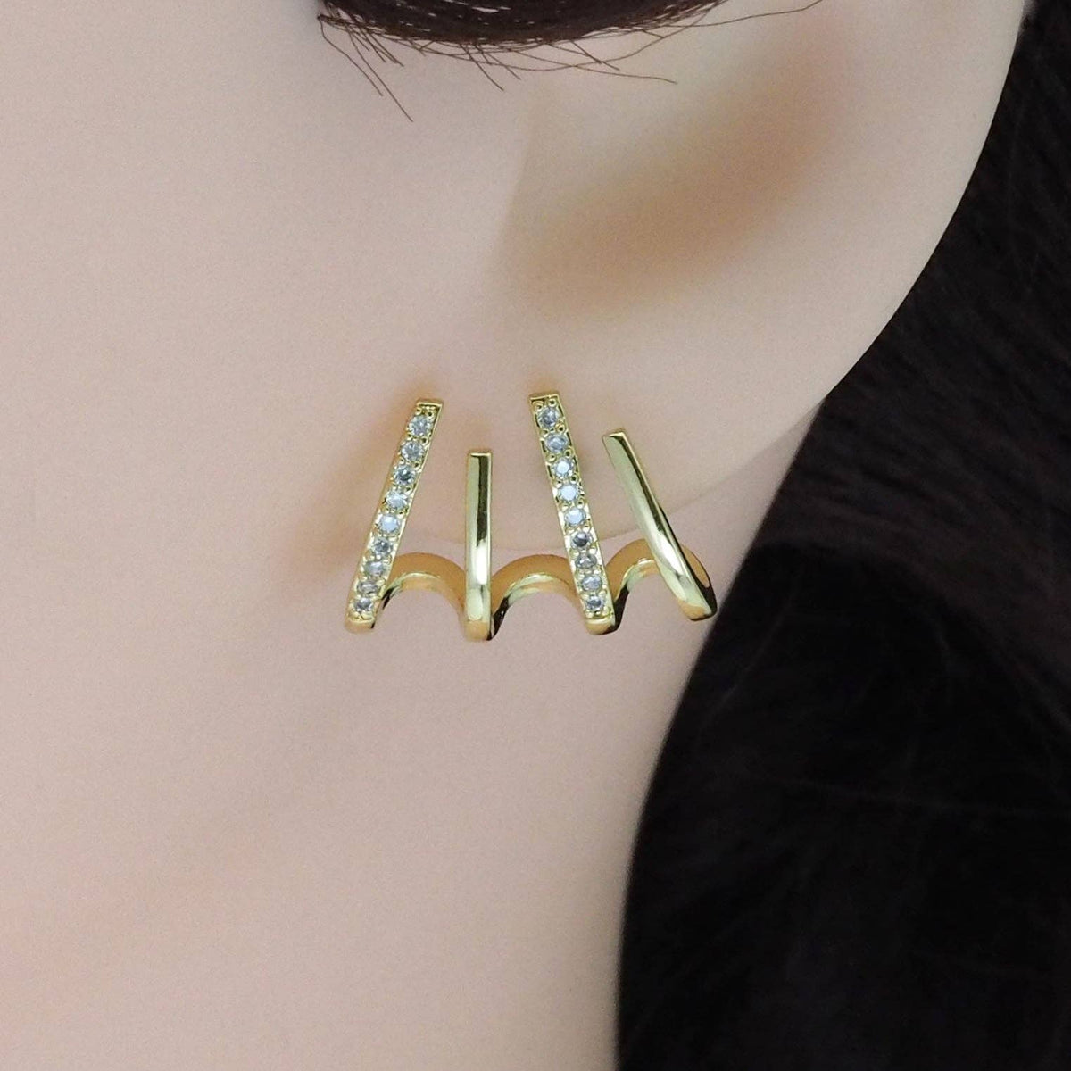 Gold Clear CZ Claw Stud Earrings, Sku#LD453