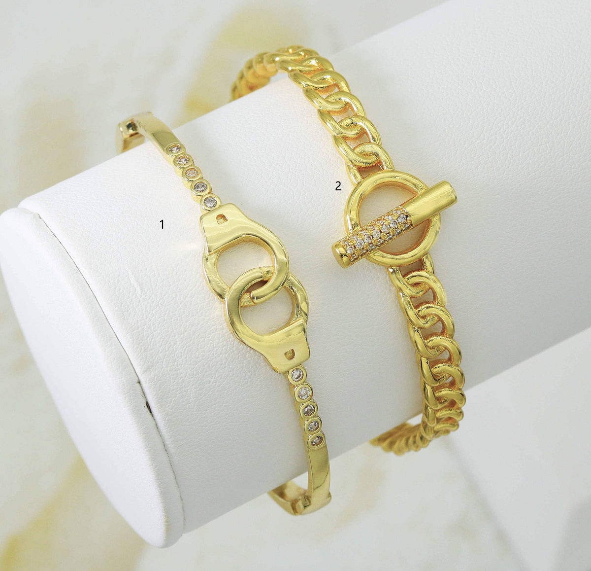 Gold CZ Pave Thin Toggle Handcuff Cuff bracelet, sku#JL118
