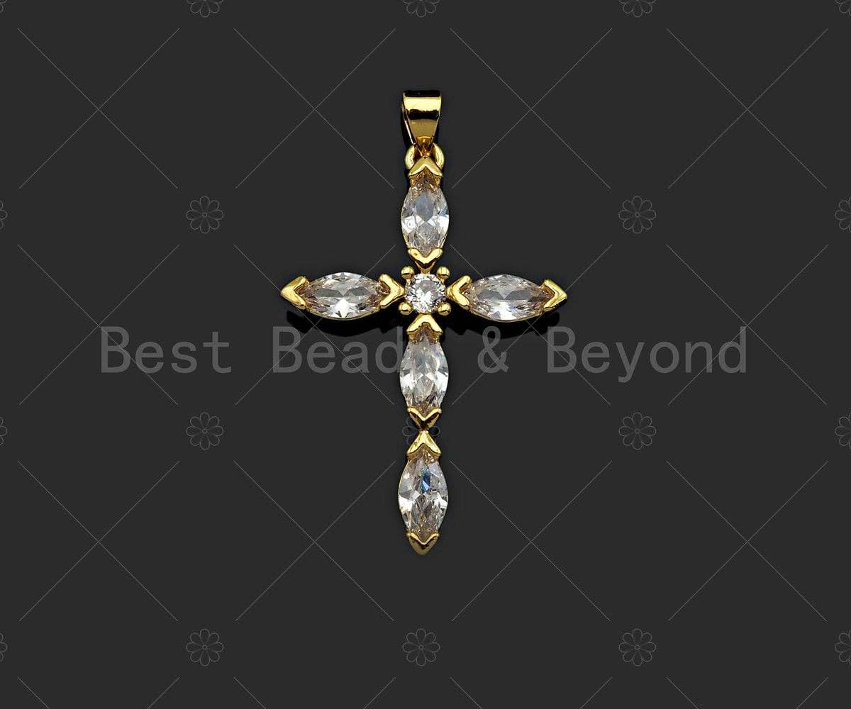 Big CZ Micro Pave Cross Shape Pendant, 18K Gold Filled Cubic Zirconia Cross Charm, Necklace Bracelet Charm Pendant,24x36mm, Sku#LD23