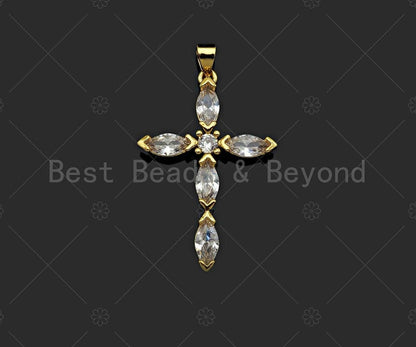Big CZ Micro Pave Cross Shape Pendant, 18K Gold Filled Cubic Zirconia Cross Charm, Necklace Bracelet Charm Pendant,24x36mm, Sku#LD23