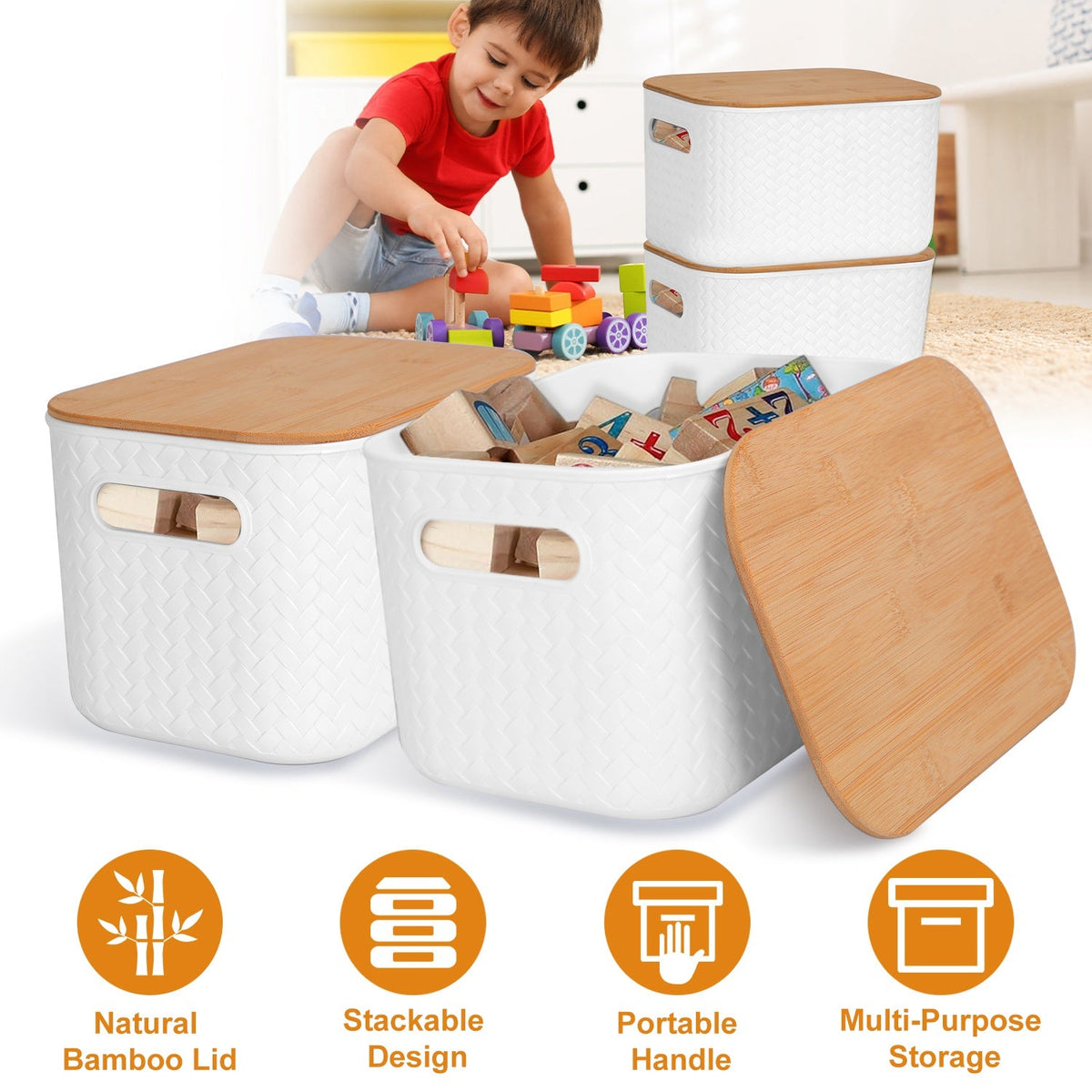 Stackable Storage Bins with Bamboo Lids - 2 Pack