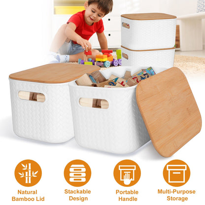 Stackable Storage Bins with Bamboo Lids - 2 Pack