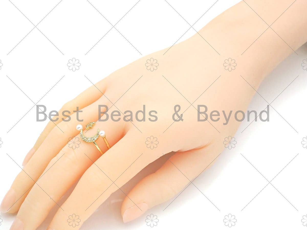 CZ Micro Pave Pearl Star Crescent Moon Ring, sku#LD81