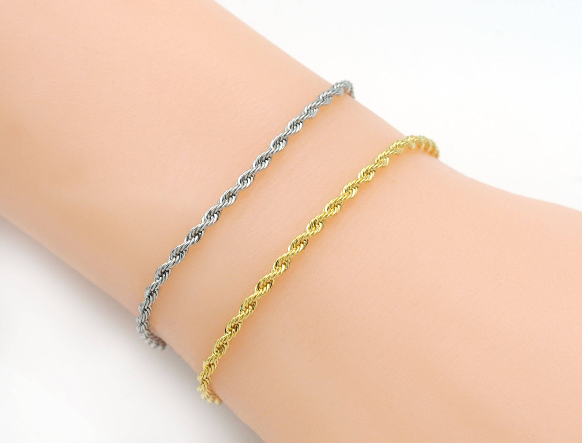 Gold Silver Rope Chain Bracelet, Sku#B340