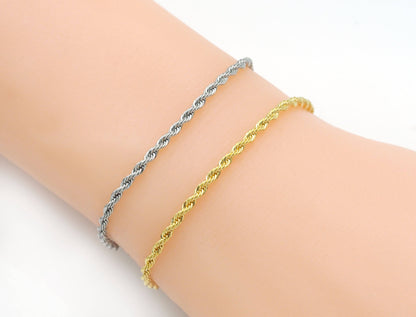 Gold Silver Rope Chain Bracelet, Sku#B340