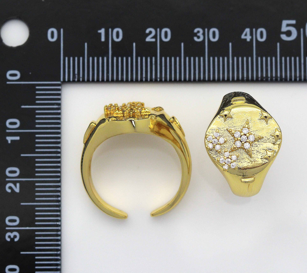 CZ Five Point Star Signet Ring, Sku#X341C