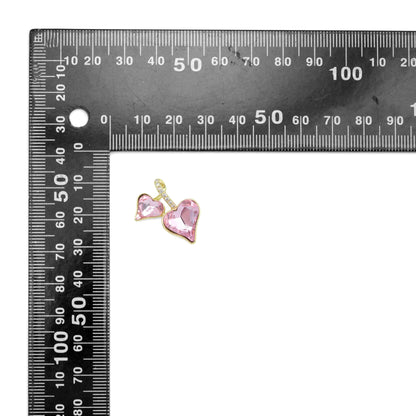 Double Pink Heart Gold Charm Pendant, Sku#LK1074
