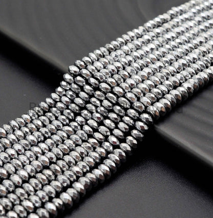 Quality Natural Silver Hematite beads,Rondelle Faceted Beads, Sku#S116