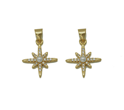 CZ Pearl North Star Charm, Sku#LD283c
