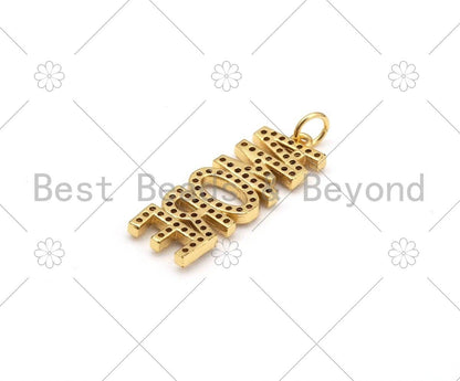 CZ Micro Pave AMORE Word Shape Pendant, 18K Gold Filled Cubic Zirconia Love Charm, Necklace Bracelet Charm Pendant,10x28mm,Sku#B136